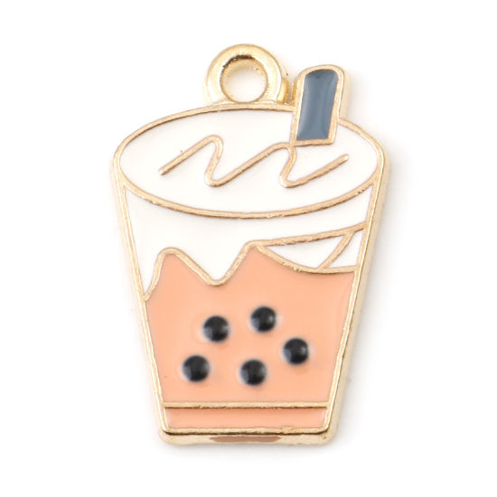 Picture of Zinc Based Alloy Charms Gold Plated Orange Pink Beverages Enamel 22mm x 15mm, 10 PCs