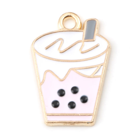 Picture of Zinc Based Alloy Charms Gold Plated Light Pink Beverages Enamel 22mm x 15mm, 10 PCs