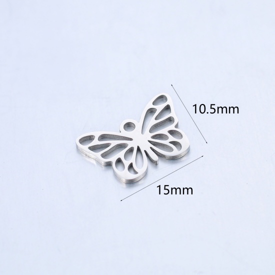 Picture of 304 Stainless Steel Insect Charms Silver Tone Butterfly Animal 15mm x 10.5mm, 2 PCs