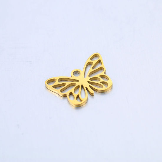 Picture of 304 Stainless Steel Insect Charms Gold Plated Butterfly Animal 15mm x 10.5mm, 2 PCs
