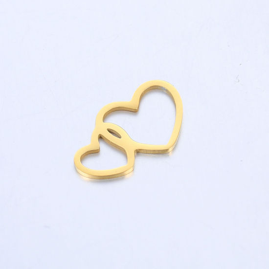 Immagine di 304 Acciaio Inossidabile San Valentino Charms Cuore Oro Placcato 19mm x 11mm, 2 Pz