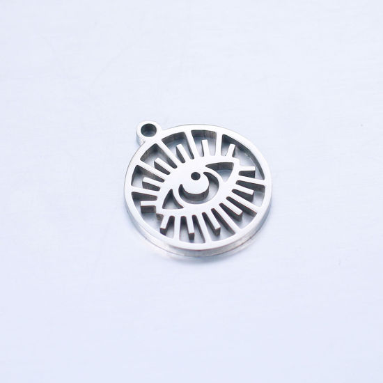 Изображение 304 Нержавеющая Сталь религия религия Подвески Круглые Серебряный Тон Злой Глаз 17мм x 15мм, 1 ШТ