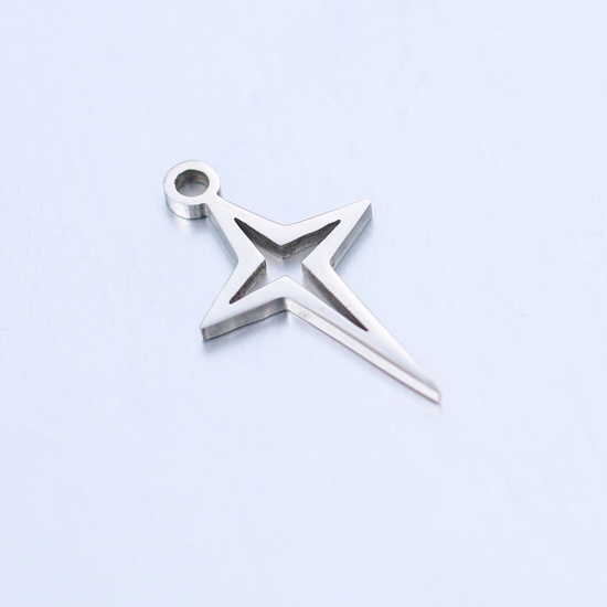 Picture of 304 Stainless Steel Galaxy Charms Silver Tone Star 17mm x 10mm, 2 PCs