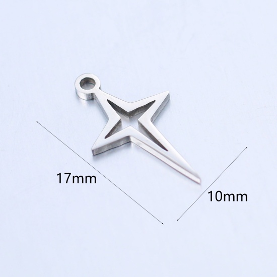 Picture of 304 Stainless Steel Galaxy Charms Silver Tone Star 17mm x 10mm, 2 PCs