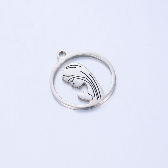 Изображение 304 Нержавеющая Сталь религия религия Подвески Круглые Серебряный Тон Богородица 17мм x 15мм, 1 ШТ