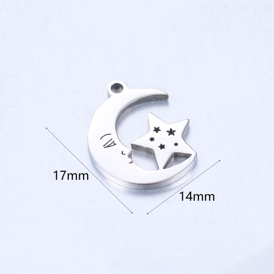 Изображение 304 Нержавеющая Сталь галактика галактика Подвески Луна половина Серебряный Тон Звезда 17мм x 14мм, 1 ШТ