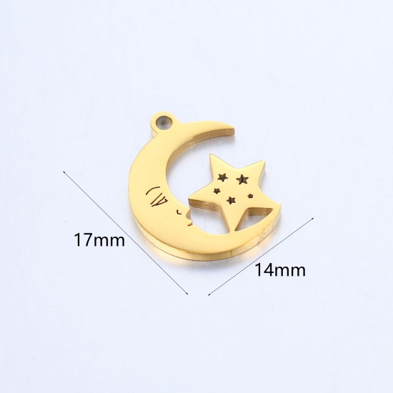 Изображение 304 Нержавеющая Сталь галактика галактика Подвески Луна половина Позолоченный Звезда 17мм x 14мм, 1 ШТ