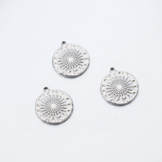 Picture of 304 Stainless Steel Charms Silver Tone Round Sunflower 16mm x 14mm, 1 Piece