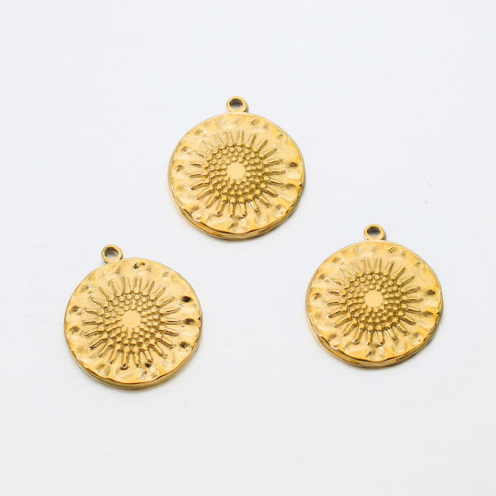 Picture of 304 Stainless Steel Casting Charms Gold Plated Round Sunflower 16mm x 14mm, 1 Piece