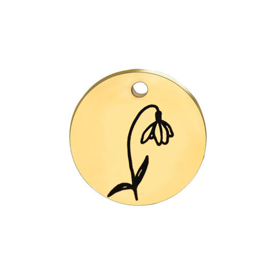 Immagine di 1 Pz 304 Acciaio Inossidabile Gennaio Fiore del Mese di Nascita Ciondoli Oro Placcato Nero Tondo Bucaneve 15mm Dia.
