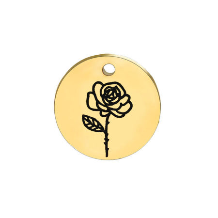 Image de 1 Pièce Breloques en 304 Acier Inoxydable juin Fleur de Mois de Naissance Doré Noir Rond Rose 15mm Dia.