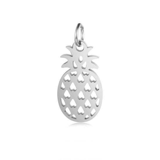 Picture of 304 Stainless Steel Charms Silver Tone Pineapple/ Ananas Fruit 20mm x 9mm, 2 PCs