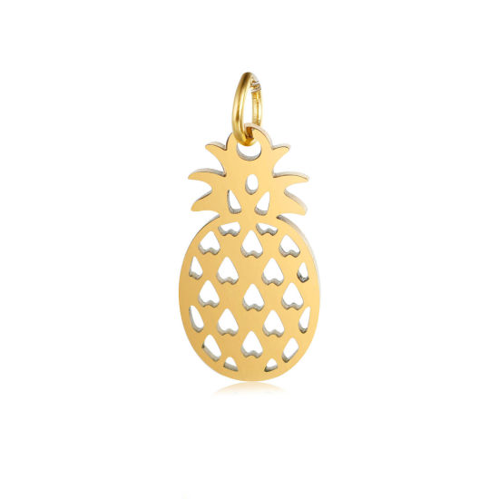 Picture of 304 Stainless Steel Charms Gold Plated Pineapple/ Ananas Fruit 20mm x 9mm, 2 PCs