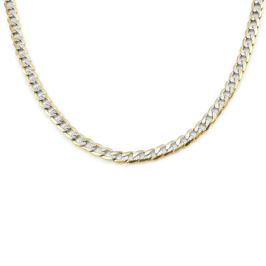 Image de Colliers en 304 Acier Inoxydable Chaîne à Maillons Cubains Plaqué Or & Argent Mat 60cm long, 1 Pièce