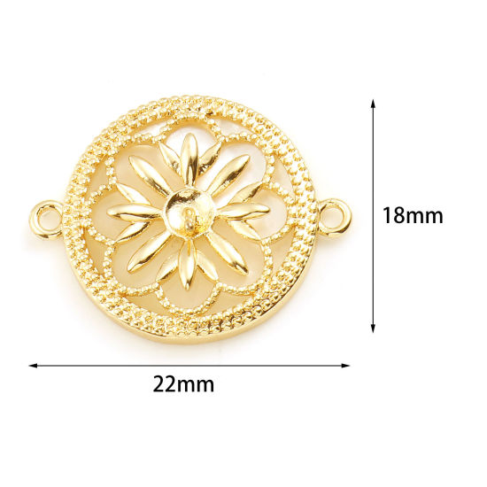 Bild von Muschel + Messing Verbinder Echtgold plattiert Rund Filigran Weiß 22mm x 18mm, 1 Stück