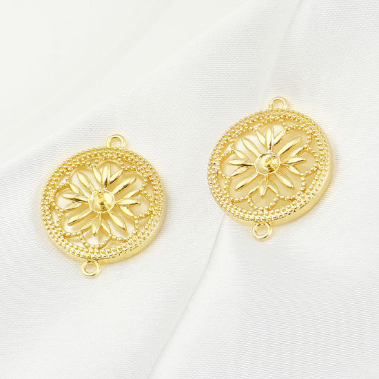 Bild von Muschel + Messing Verbinder Echtgold plattiert Rund Filigran Weiß 22mm x 18mm, 1 Stück