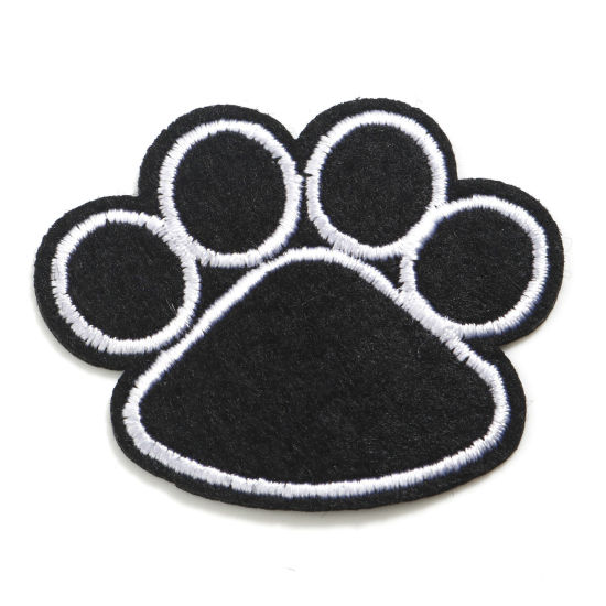 Imagen de No Tejidos Animal Doméstico Memorial Apliques De Hierro Sobre Parches (Con Cola De Espalda) DIY Scrapbooking Craft Negro Garra de Pata de Perro Bordado 5.1cm x 4.2cm, 2 Unidades