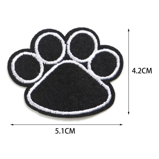 Imagen de No Tejidos Animal Doméstico Memorial Apliques De Hierro Sobre Parches (Con Cola De Espalda) DIY Scrapbooking Craft Negro Garra de Pata de Perro Bordado 5.1cm x 4.2cm, 2 Unidades