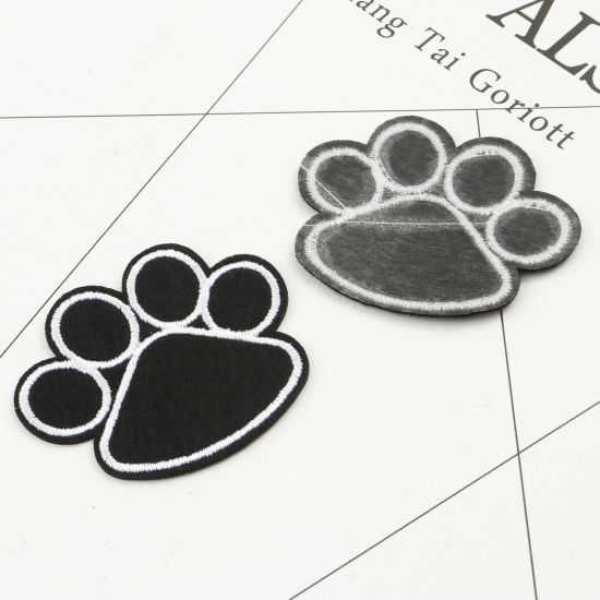 Imagen de No Tejidos Animal Doméstico Memorial Apliques De Hierro Sobre Parches (Con Cola De Espalda) DIY Scrapbooking Craft Negro Garra de Pata de Perro Bordado 5.1cm x 4.2cm, 2 Unidades
