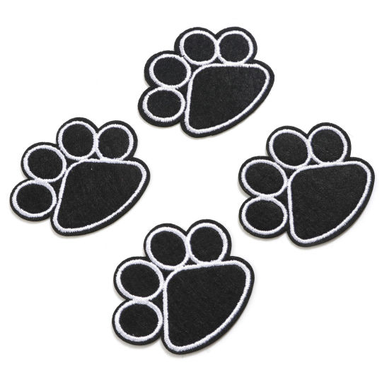 Imagen de No Tejidos Animal Doméstico Memorial Apliques De Hierro Sobre Parches (Con Cola De Espalda) DIY Scrapbooking Craft Negro Garra de Pata de Perro Bordado 5.1cm x 4.2cm, 2 Unidades