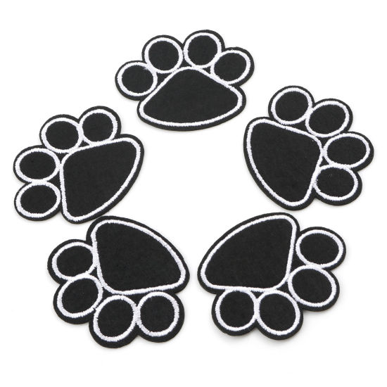Imagen de No Tejidos Animal Doméstico Memorial Apliques De Hierro Sobre Parches (Con Cola De Espalda) DIY Scrapbooking Craft Negro Garra de Pata de Perro Bordado 5.1cm x 4.2cm, 2 Unidades