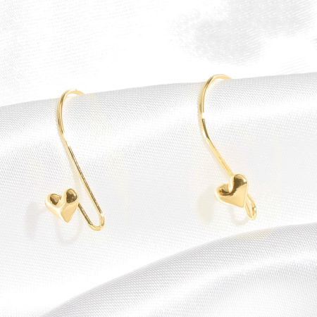 Picture of Brass Valentine's Day Ear Wire Hooks Earring Real Gold Plated Heart 24mm x 22mm, Post/ Wire Size: (20 gauge), 4 PCs