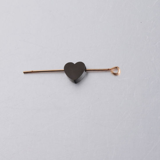 Изображение 304 Нержавеющая Сталь День святого Валентина Бусины Сердце Черный Полированный 8мм x 7.4мм, Отверстие:примерно 1.5мм, 5 ШТ