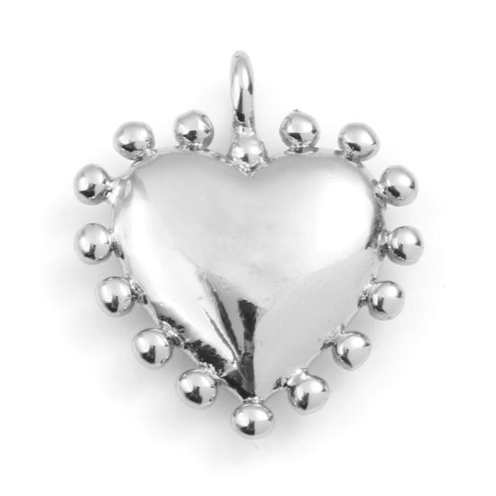 Immagine di Ottone San Valentino Charms Cuore Vero Platino Placcato 14mm x 12mm, 2 Pz