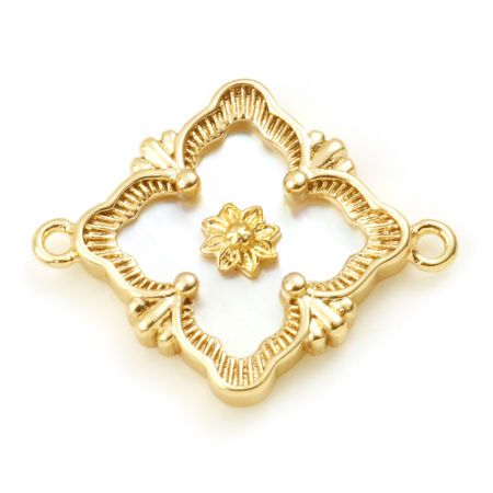 Image de Connecteurs Style Royal en Coquille+Cuivre Plaqué Or Véritable Losange Motif Sculpté 17mm x 14mm, 1 Pièce