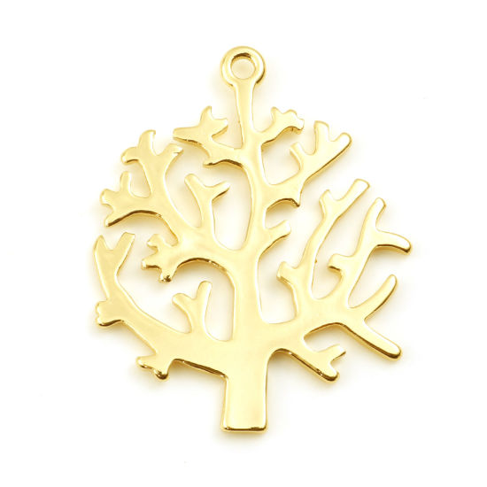 Image de Pendentifs en Laiton Arbre Plaqué Or Véritable 3cm x 2.4cm, 2 Pcs