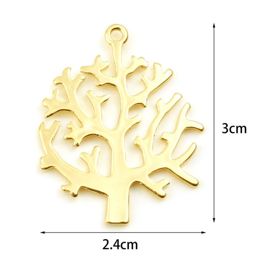 Image de Pendentifs en Laiton Arbre Plaqué Or Véritable 3cm x 2.4cm, 2 Pcs