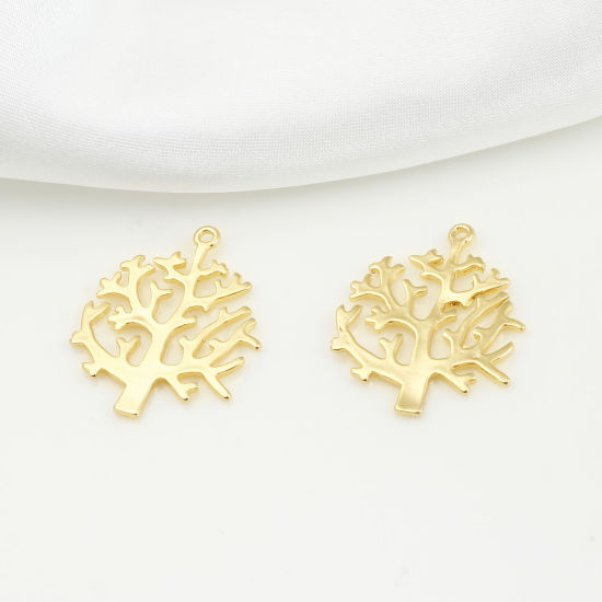 Image de Pendentifs en Laiton Arbre Plaqué Or Véritable 3cm x 2.4cm, 2 Pcs