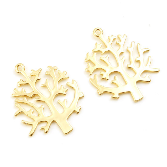 Image de Pendentifs en Laiton Arbre Plaqué Or Véritable 3cm x 2.4cm, 2 Pcs