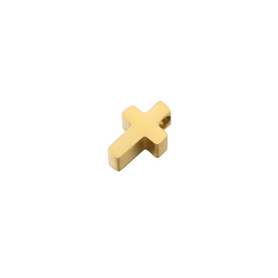 Bild von 304 Edelstahl Religiös Perlen Kreuz Vergoldet Poliert 8mm x 5mm, Loch: ca. 1.6mm, 5 Stück