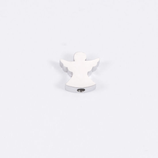 Picture of 304 Stainless Steel Religious Beads Angel Silver Tone Polished 10mm x 9.6mm, Hole: Approx 1.6mm, 5 PCs