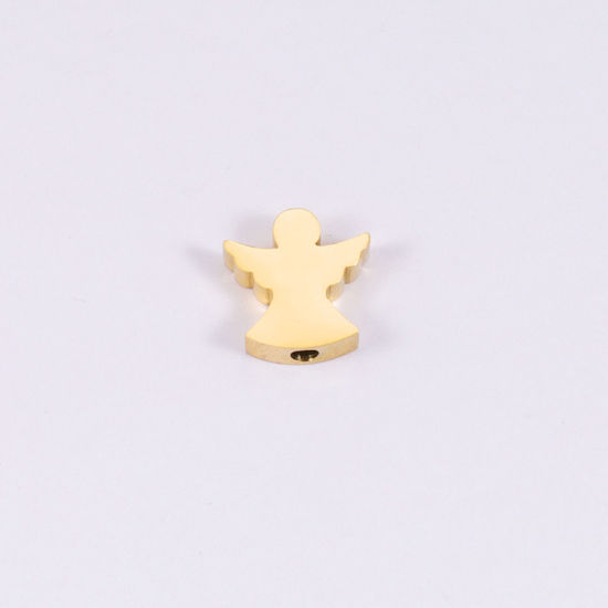 Picture of 304 Stainless Steel Religious Beads Angel Gold Plated Polished 10mm x 9.6mm, Hole: Approx 1.6mm, 5 PCs