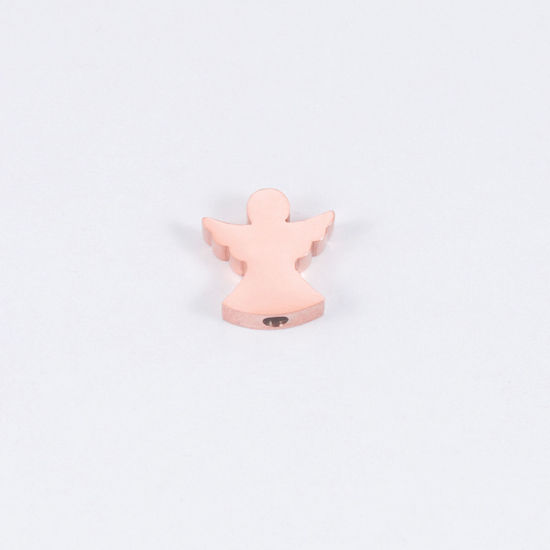 Picture of 304 Stainless Steel Religious Beads Angel Rose Gold Polished 10mm x 9.6mm, Hole: Approx 1.6mm, 5 PCs