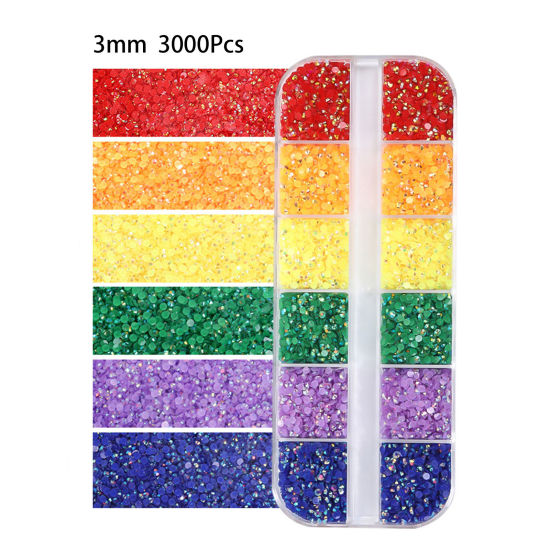 Bild von Harz Strass Mehrzweck-DIY-Nagelkunst-Dekoration Rund Bunt AB Farbe 3mm D., 13cm x 5cm, 1 Set