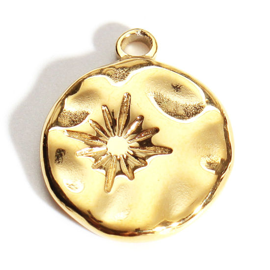 Изображение 201 Нержавеющая Сталь Серия Молотока Подвески Круглые Позолоченный Звезда 19мм x 15мм, 1 ШТ