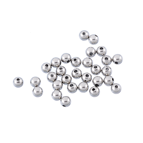 Image de Perles en Acier Inoxydable Forme Rond Argent Mat Diamètre: 4mm, Tailles de Trous: 1.0mm, 50 Pcs