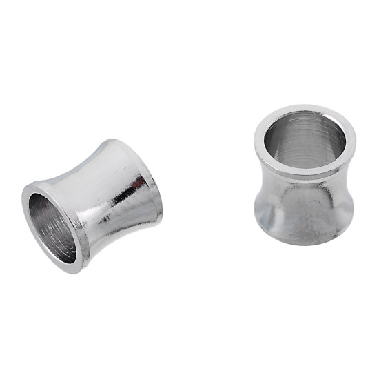 Picture of 304 Stainless Steel Spacer Beads Cylinder Silver Tone About 8mm( 3/8") x 8mm( 3/8"), Hole:Approx 6.2mm, 10 PCs