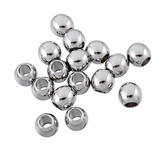 Bild von 304 Edelstahl Zwischenperlen Spacer Perlen Rund Silberfarben ca. 8mm x 7mm, Loch:ca. 3.8mm, 10 Stücke