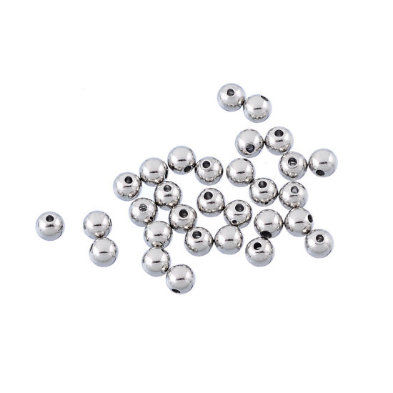 Imagen de Acero Inoxidable de Cuentas Ronda Tono de Plata 4mm Diámetro, Agujero: acerca de 1.0mm, 500 Unidades