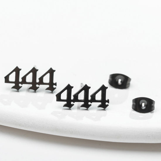 304ステンレス鋼 ピアスイヤリング 黒 文字 " 4 " 13mm x 7mm、 1 ペア の画像