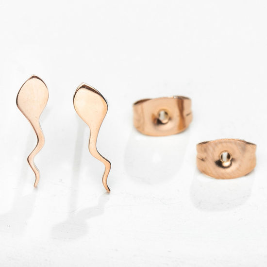 Picture of 304 Stainless Steel Ear Post Stud Earrings Rose Gold 12mm x 3mm, 1 Pair