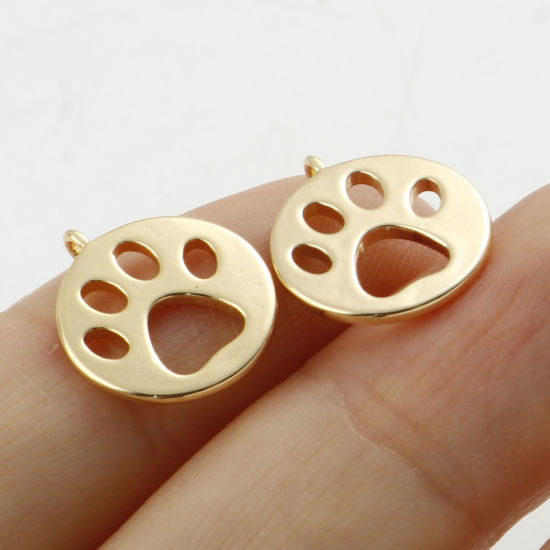 Immagine di Ottone Memoriale dell'animale Charms Tondo Vero Oro Placcato Orma di Zampa Filigrana 14mm x 12mm, 5 Pz