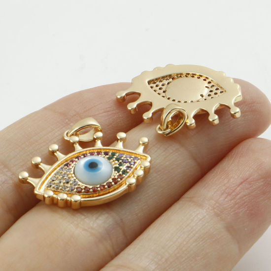 Изображение 1 ШТ Латунь религия Подвески настоящее золото с покрытием Злой Глаз Разноцветный Искусственный Циркон 22мм x 21мм