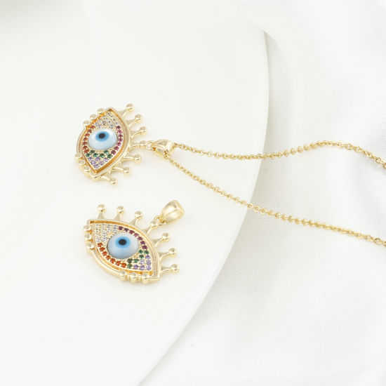 Изображение 1 ШТ Латунь религия Подвески настоящее золото с покрытием Злой Глаз Разноцветный Искусственный Циркон 22мм x 21мм