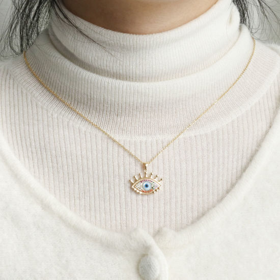 Изображение 1 ШТ Латунь религия Подвески настоящее золото с покрытием Злой Глаз Разноцветный Искусственный Циркон 22мм x 21мм