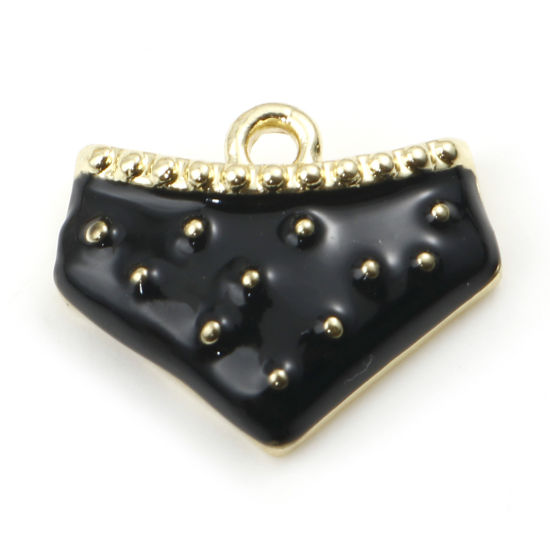 Immagine di Lega di Zinco Abiti Charms Costume da Bagno Oro Placcato Nero Mutandine Smalto 17mm x 14mm , 10 Pz